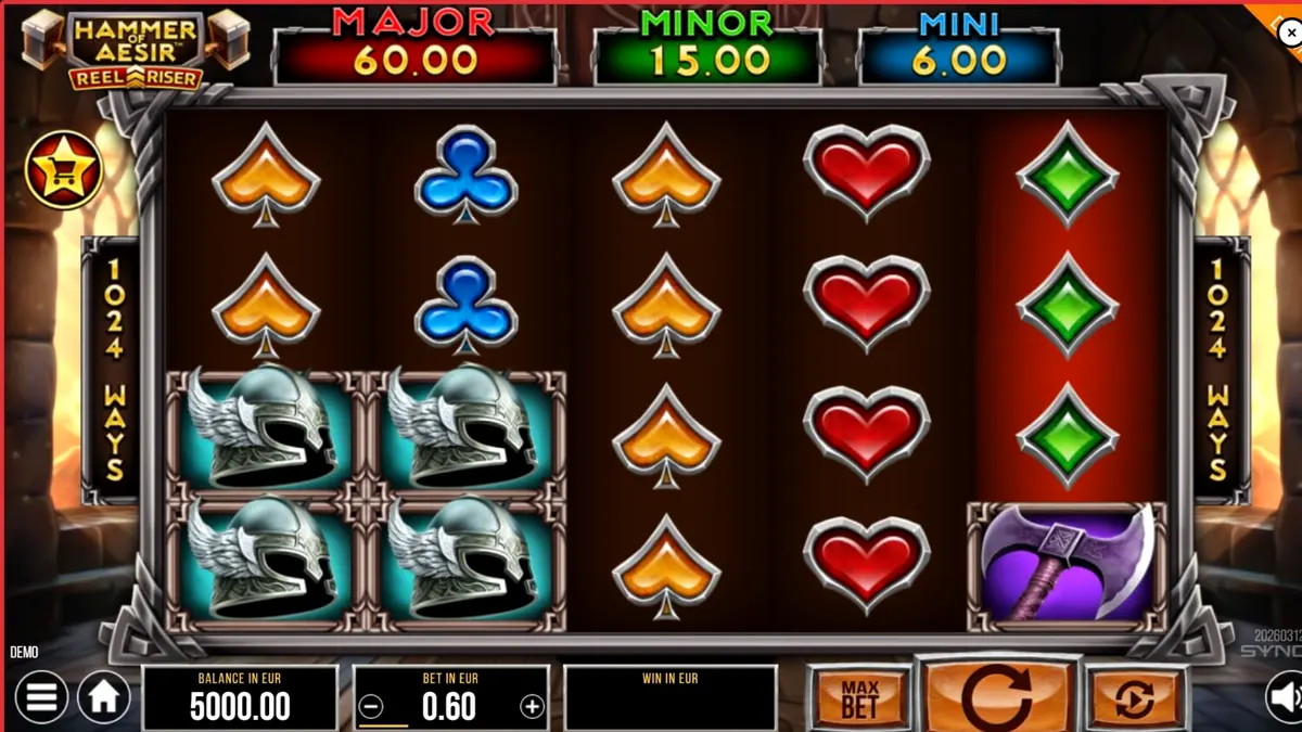 Tampilan visual slot Hammer of Aesir dengan tema mitologi Nordik yang dramatis