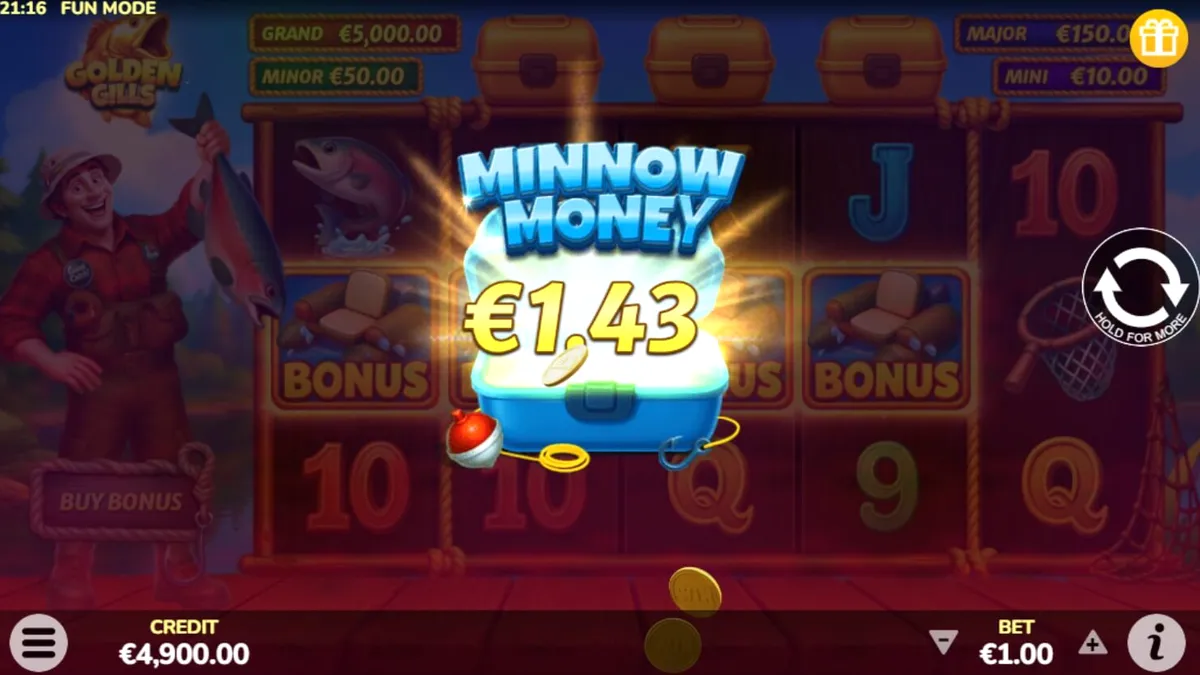 Tampilan visual slot Golden Gills dengan tema memancing dan simbol emas