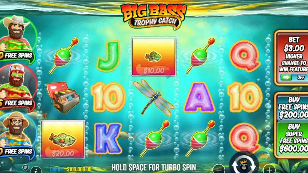 Tampilan visual slot Big Bass Trophy Catch dengan latar belakang bawah air yang ikonik.