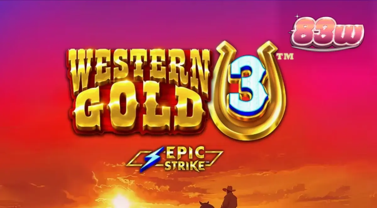 Tampilan visual slot Western Gold 3 dengan latar belakang gurun dan simbol koboi